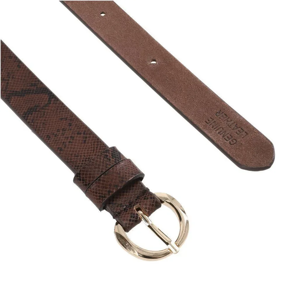 Genuine Leather Snake Foil Print Belt  Dark Brown S/M